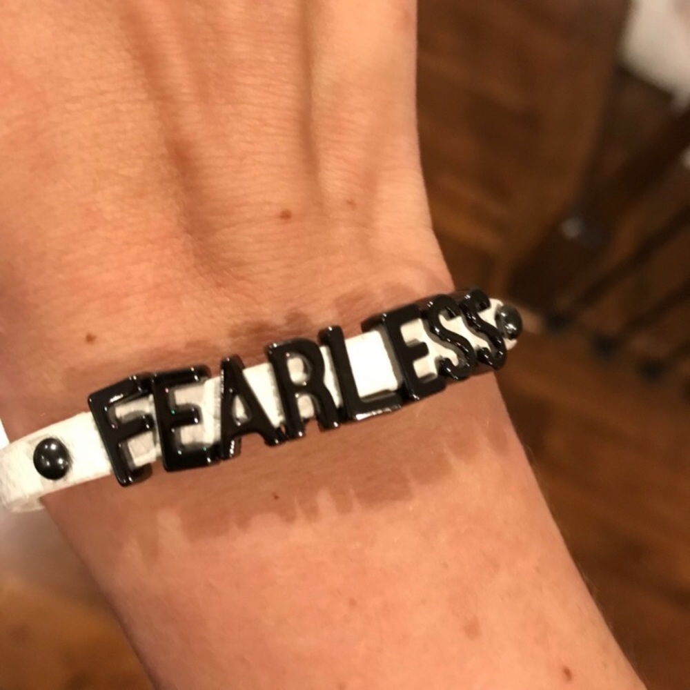 BCBG Leather Bracelet Fearless Letter Buckle EUC Manifesting BCBGeneration